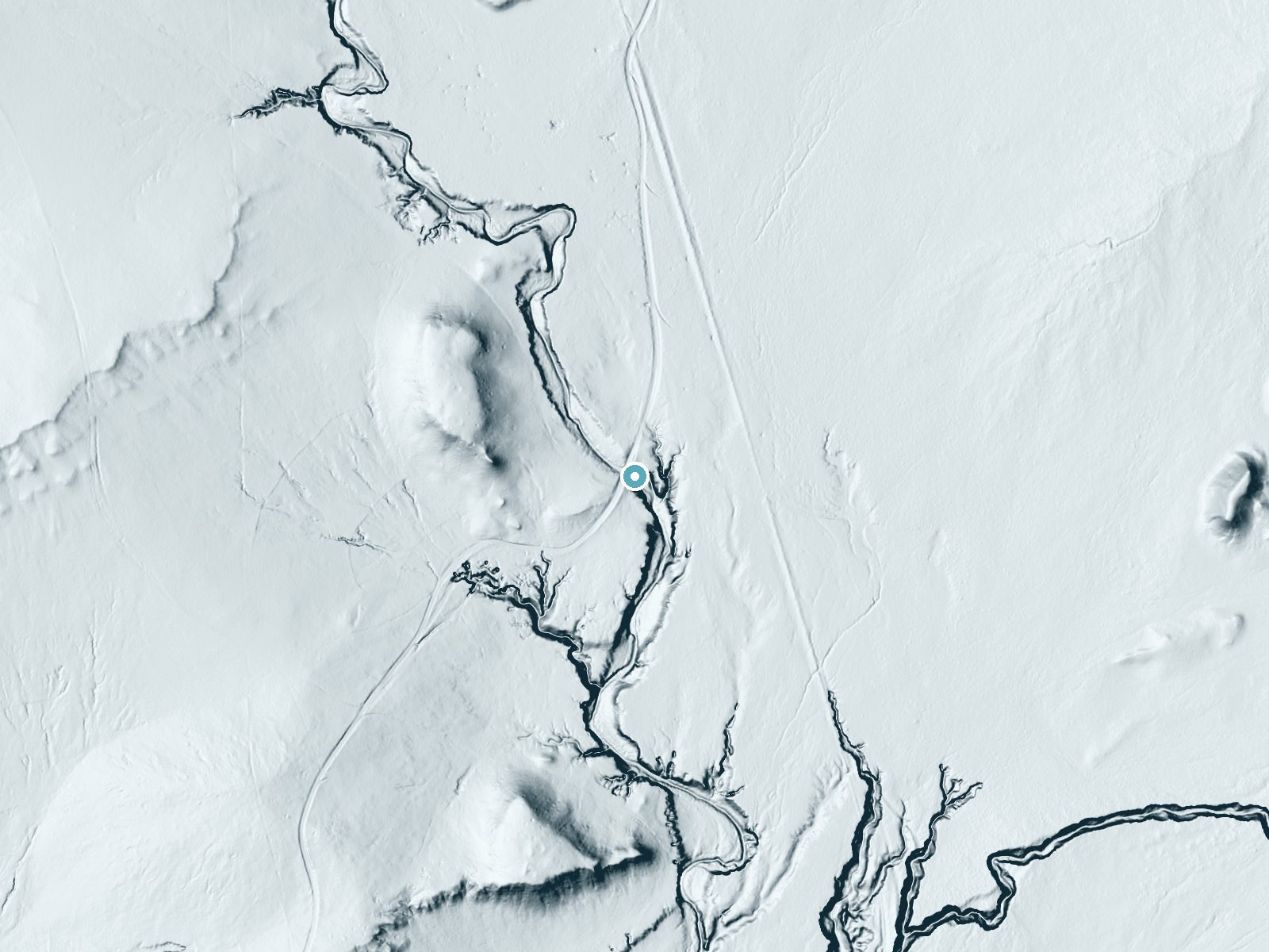 LiDAR bare-earth terrain around Chamisa Vega Spring Falls near San Luis, New Mexico, showing about 43 feet of drop, a steep tiered drop, facing southeast