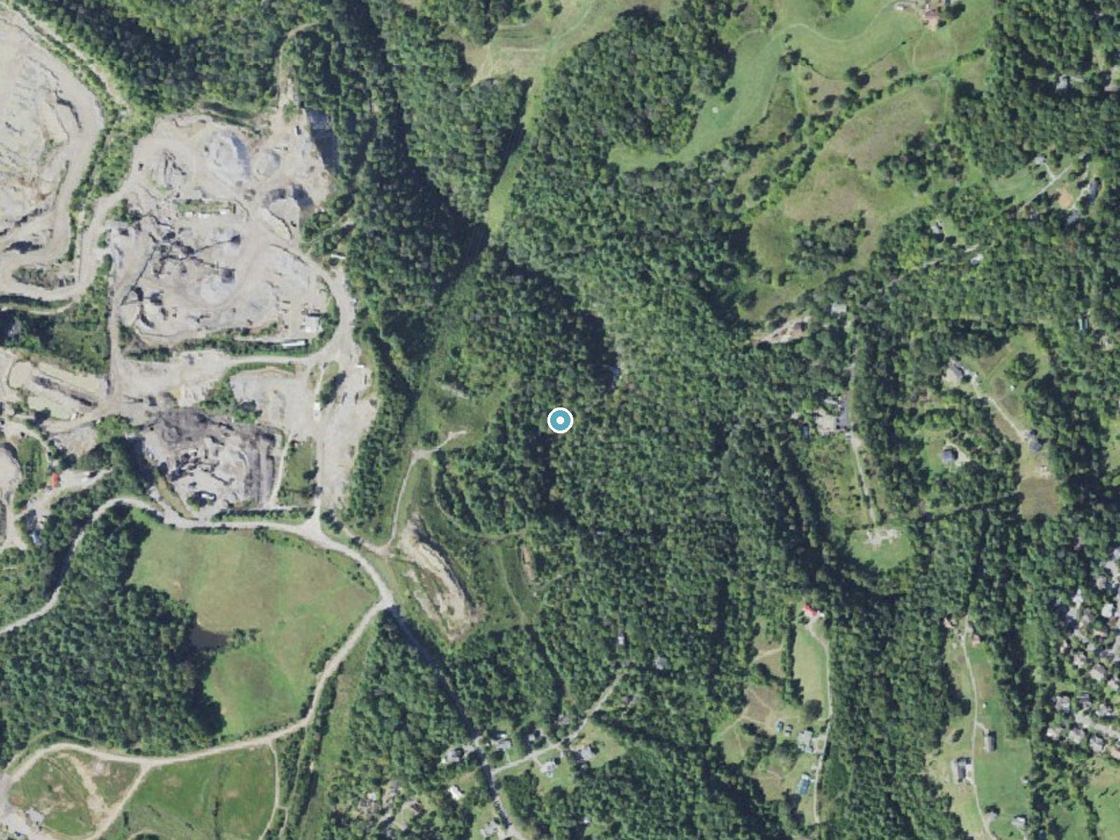 Aerial photo of the same ground around Reems Creek Falls near Weaverville, North Carolina, for comparison with the lidar view