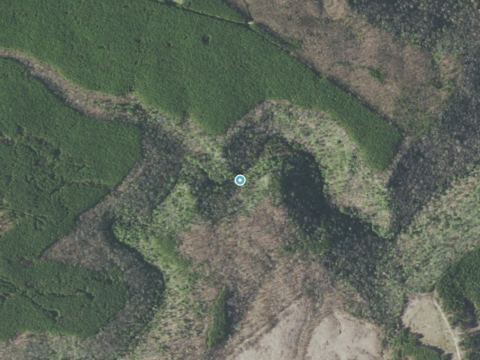 Aerial photo of the same ground around Stinging Fork Falls near Spring City, Tennessee, for comparison with the lidar view