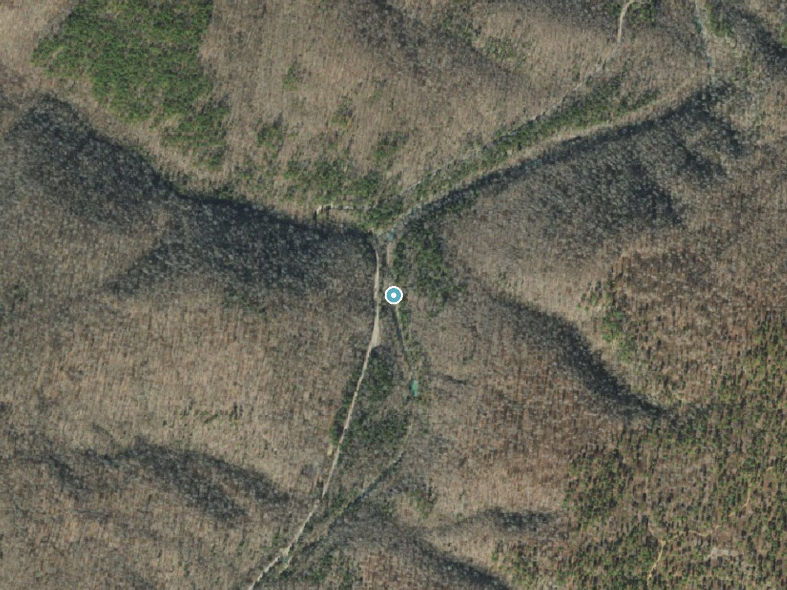Aerial photo of the same ground around Falling Water Falls near Hector, Arkansas, for comparison with the lidar view