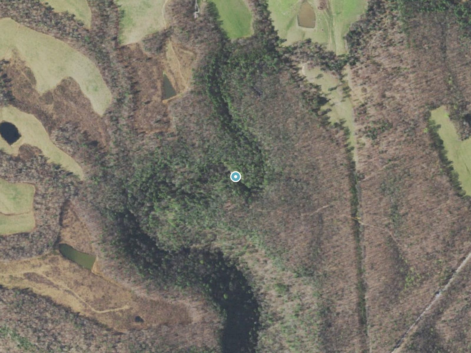 Aerial photo of the same ground around Upper Piney Falls near Spring City, Tennessee, for comparison with the lidar view