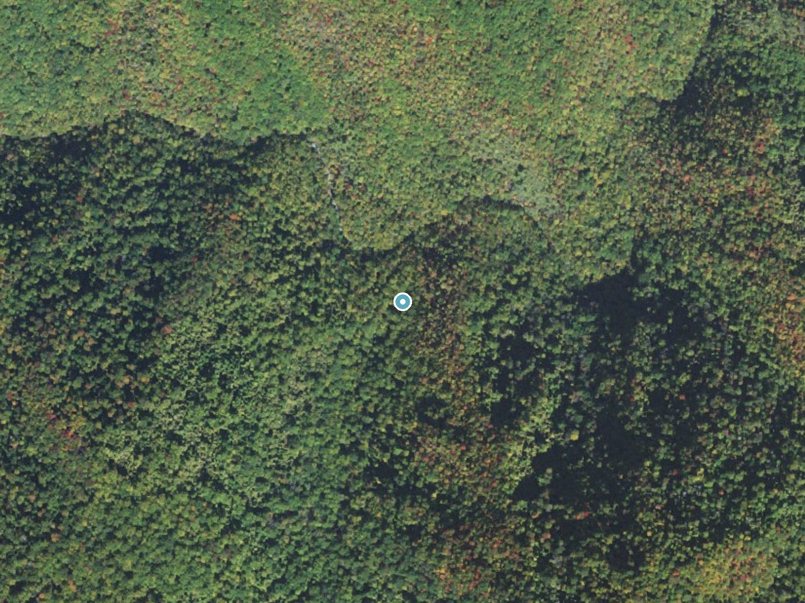 Aerial photo of the same ground around Mouse Creek Falls near Cosby, North Carolina, for comparison with the lidar view