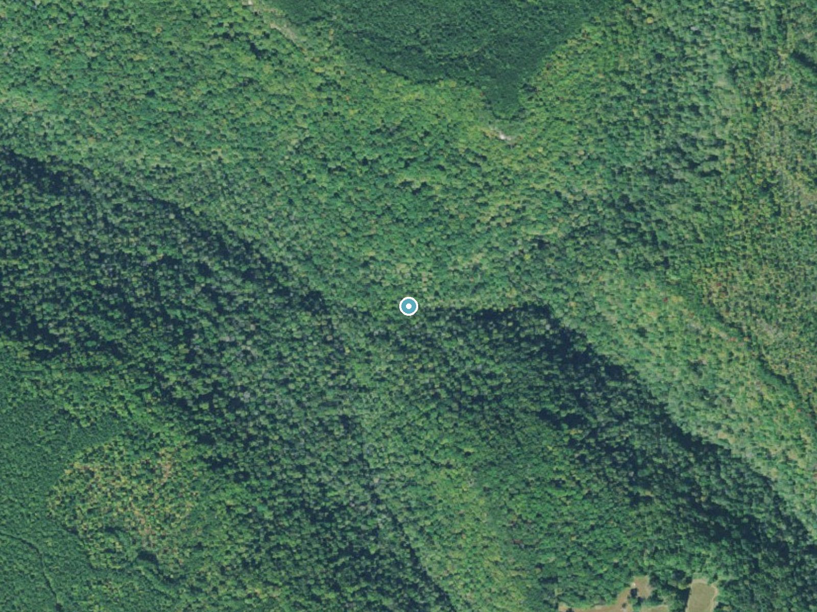 Aerial photo of the same ground around Hemlock Falls near Spencer, Tennessee, for comparison with the lidar view