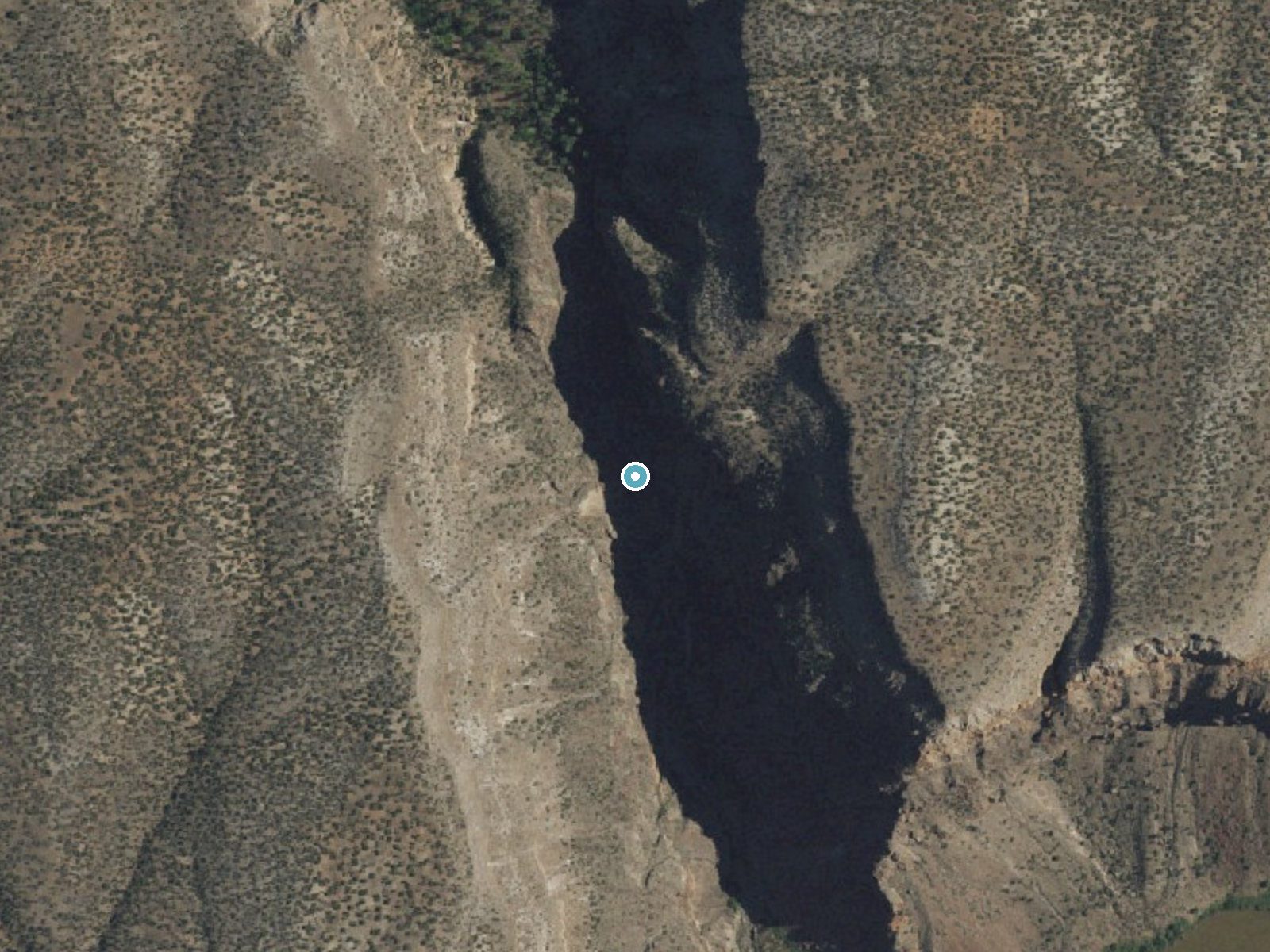 Aerial photo of the same ground around Lower Frijoles Falls near White Rock, New Mexico, for comparison with the lidar view