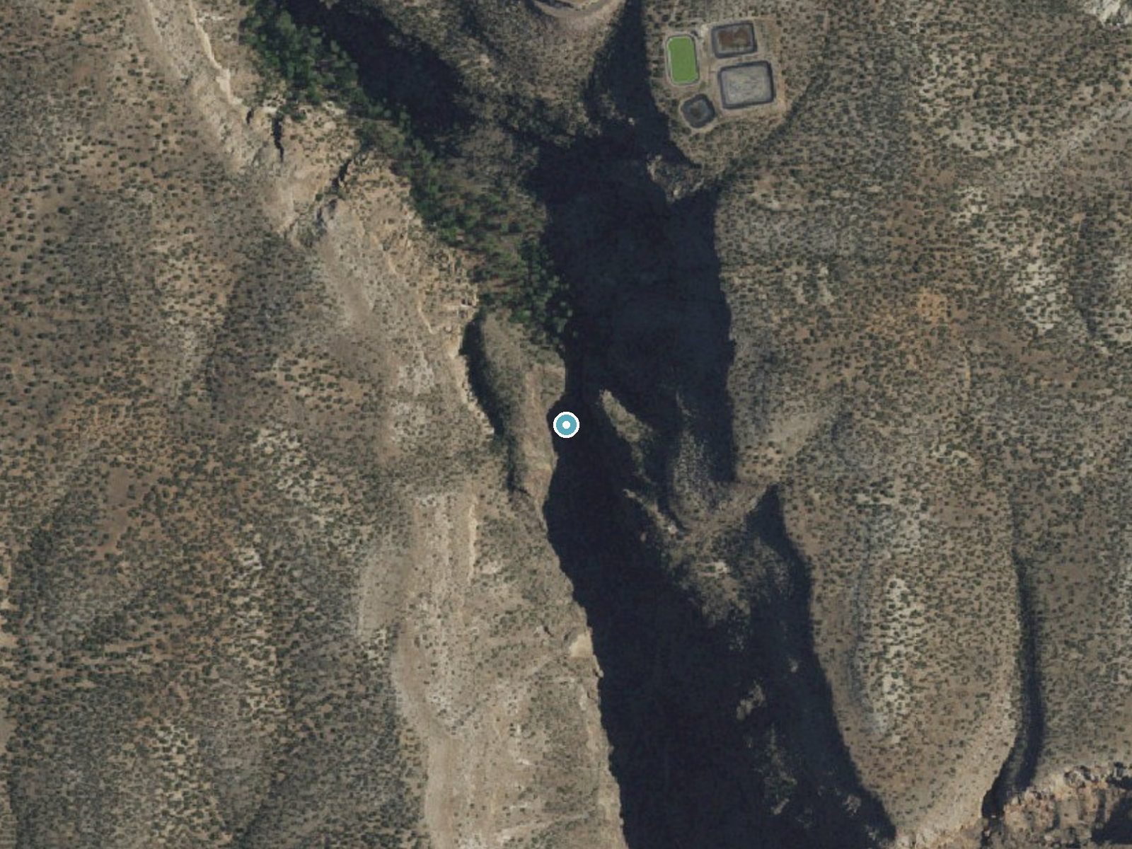 Aerial photo of the same ground around Upper Frijoles Falls near White Rock, New Mexico, for comparison with the lidar view