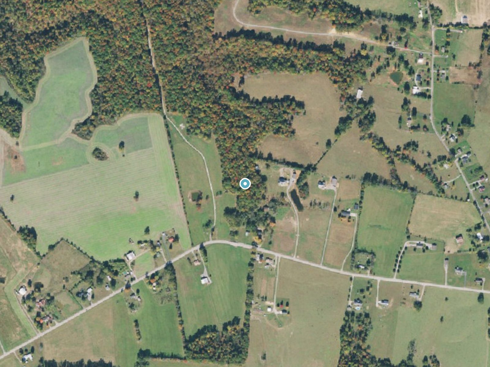 Aerial photo of the same ground around Rainbow Falls near Woodbury, Tennessee, for comparison with the lidar view