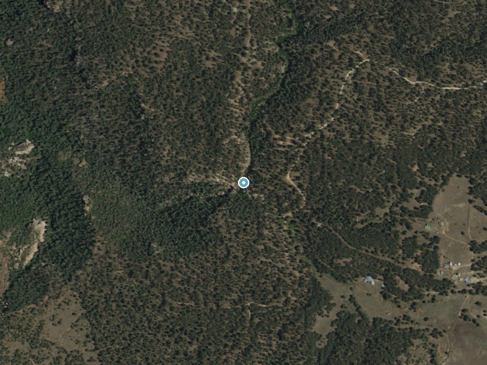 Aerial photo of the same ground around Jemez Falls near La Cueva, New Mexico, for comparison with the lidar view