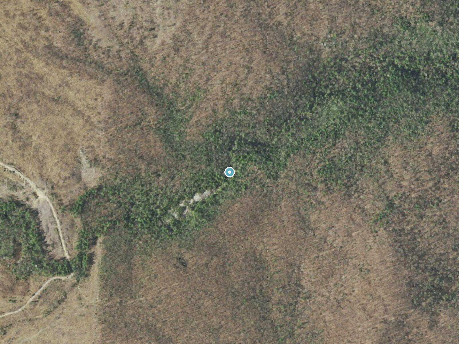 Aerial view of the ground around Basin Falls near Crab Orchard, Tennessee