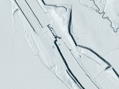 LiDAR terrain view around Lower Verdigris Falls (historical) in Oklahoma, about 31 feet of drop