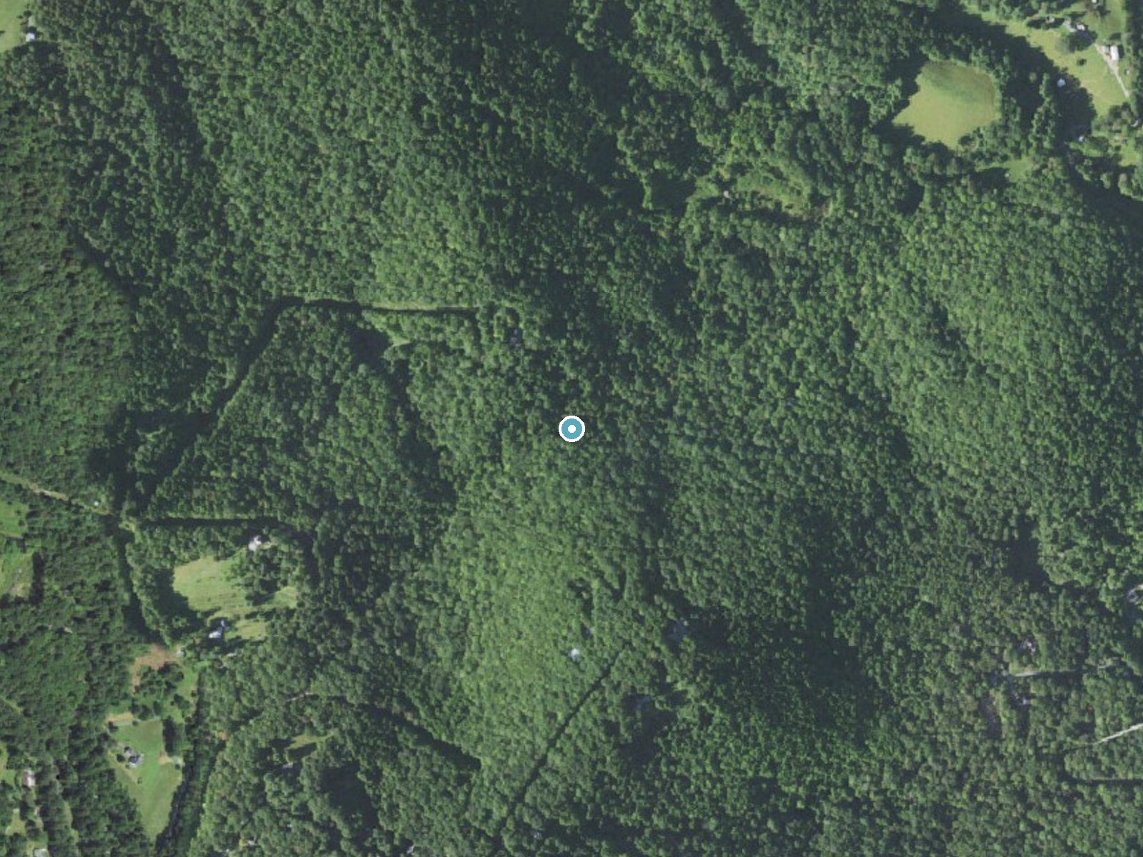 Aerial photo of the same ground around Grassy Creek Falls near Spruce Pine, North Carolina, for comparison with the lidar view