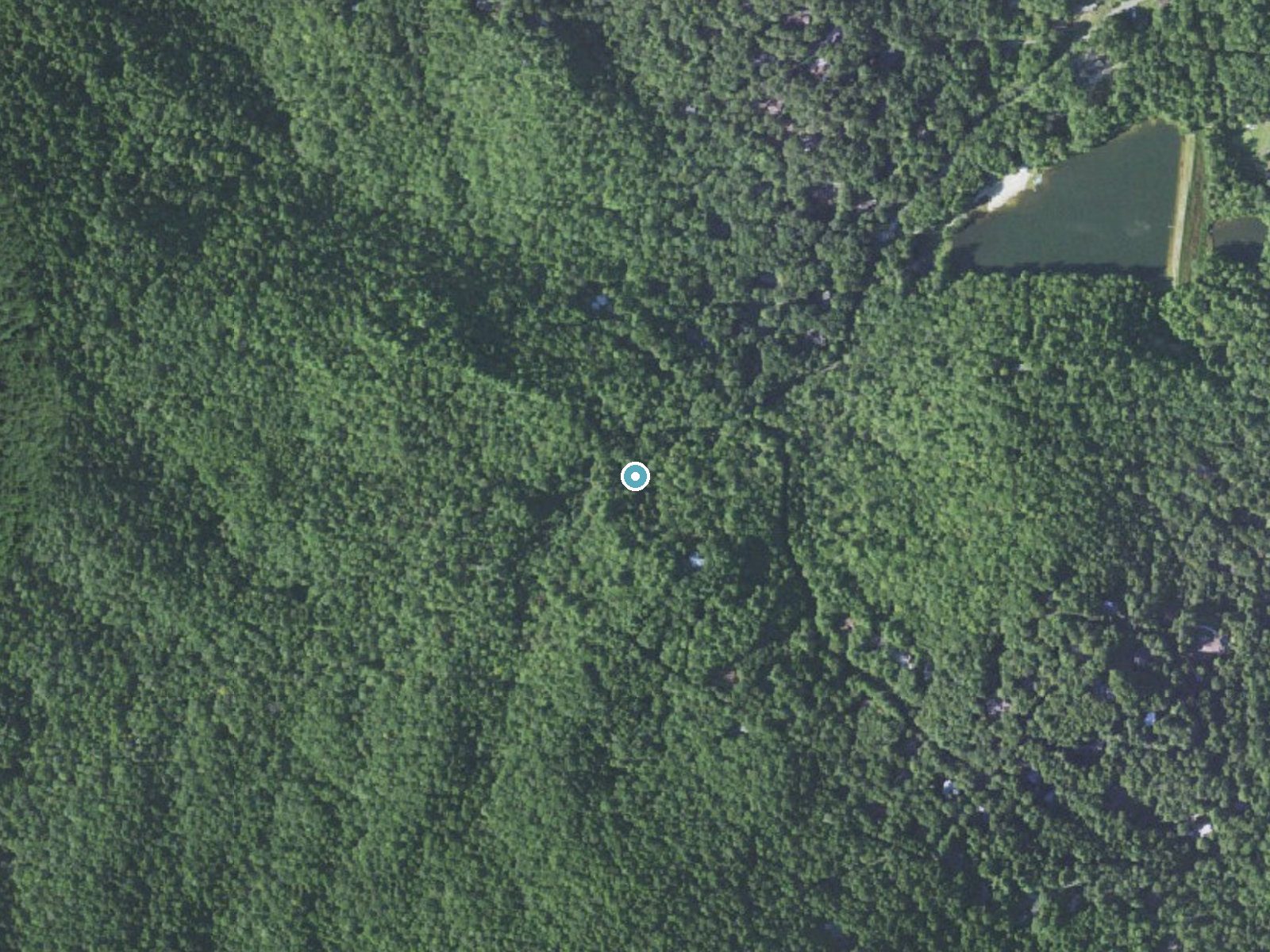 Aerial photo of the same ground around Crystal Falls near Spruce Pine, North Carolina, for comparison with the lidar view