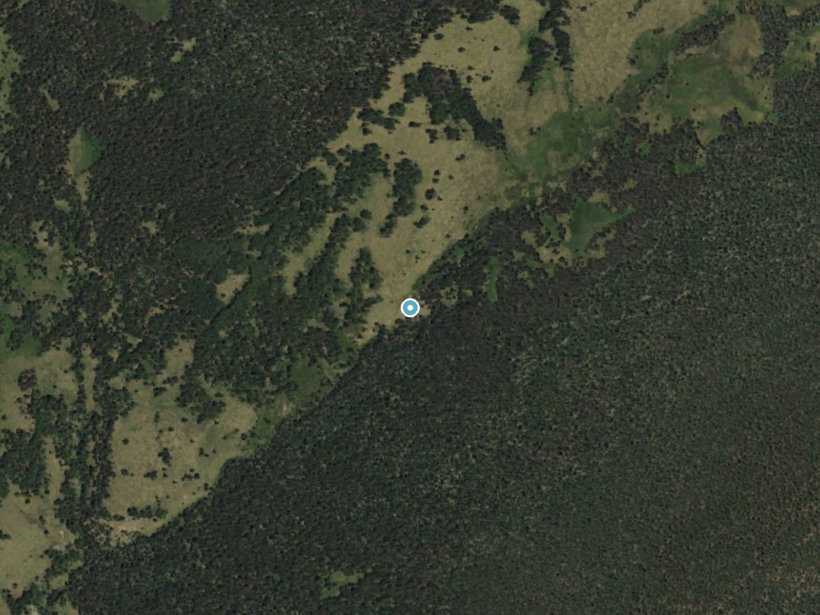 Aerial photo of the same ground around Pecos Falls near Mora, New Mexico, for comparison with the lidar view