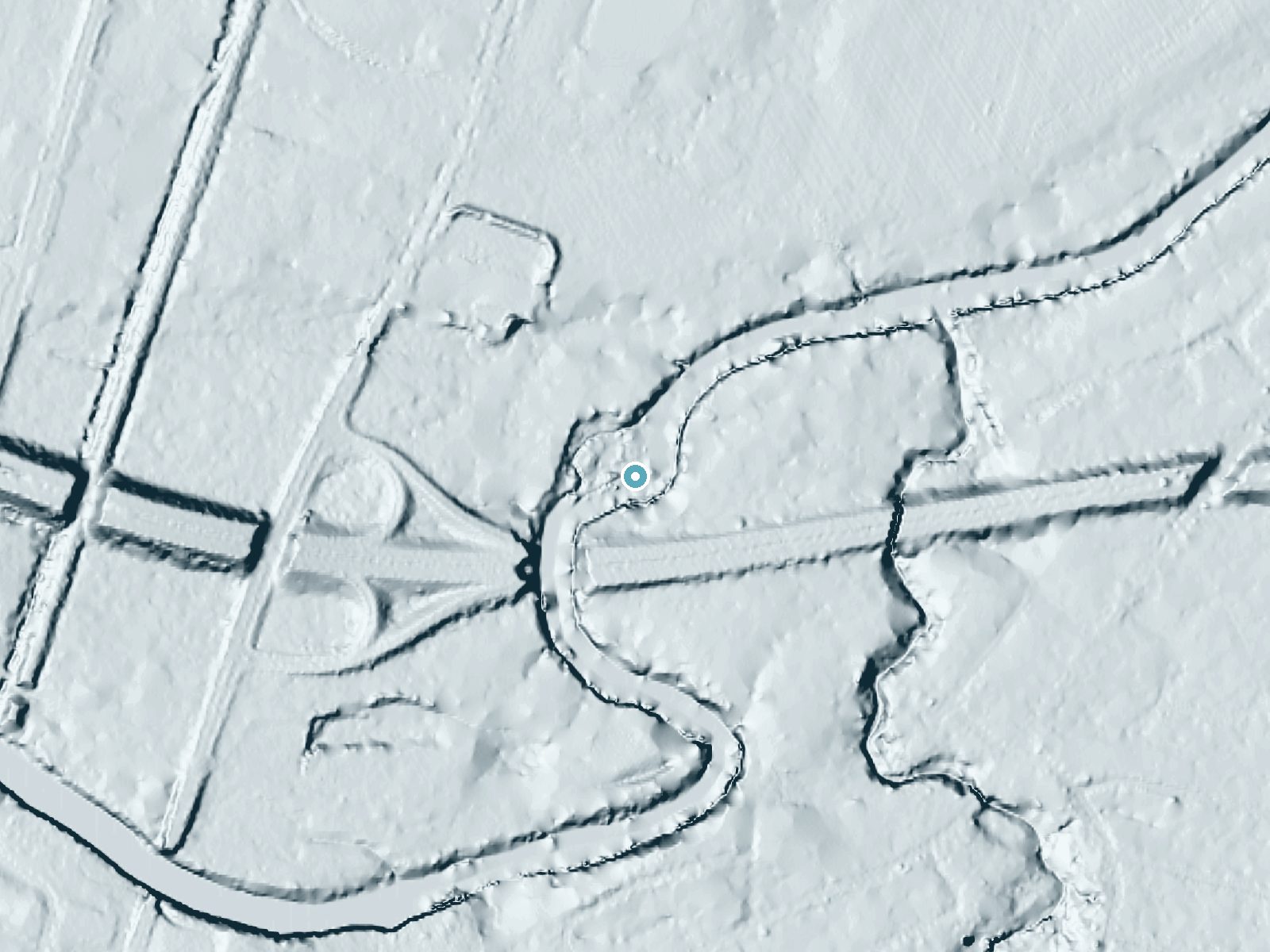 LiDAR bare-earth terrain around Little Falls near Rocky Mount, North Carolina, showing about 24 feet of drop, a long cascade, facing northwest
