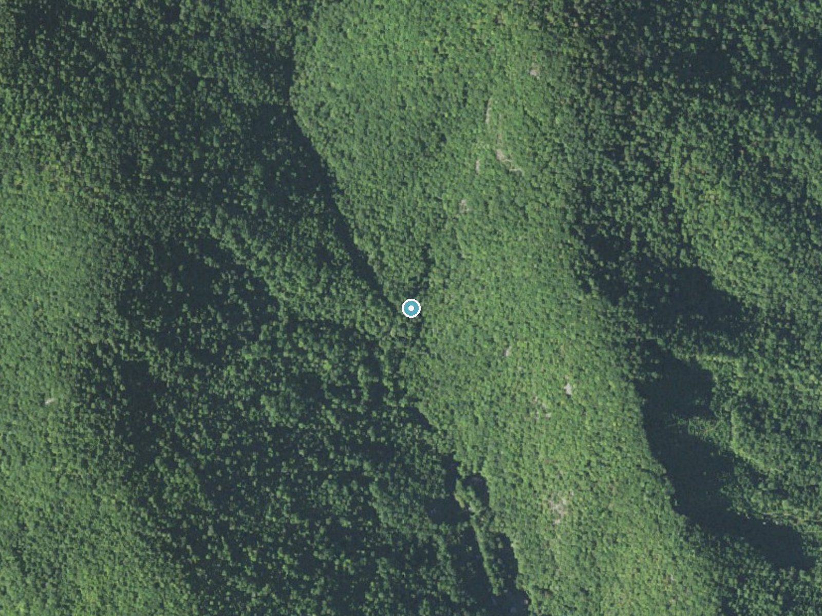 Aerial photo of the same ground around Falls of Gouges Creek near Spruce Pine, North Carolina, for comparison with the lidar view