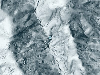 LiDAR terrain view around Falls of Gouges Creek in North Carolina, about 155 feet of drop