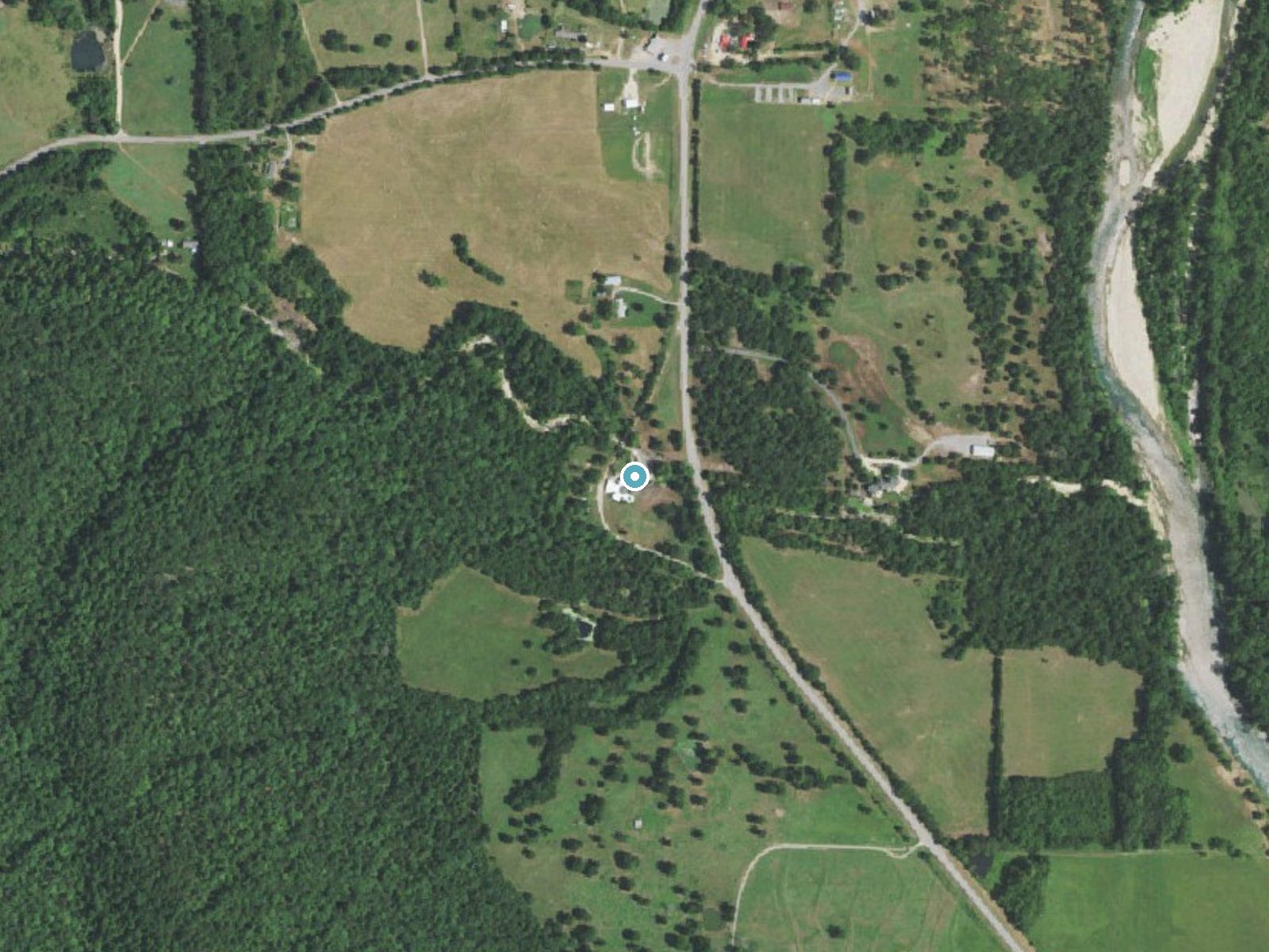 Aerial photo of the same ground around McSpadden Falls near Steely Hollow, Oklahoma, for comparison with the lidar view