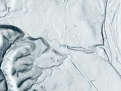 LiDAR terrain view around McSpadden Falls