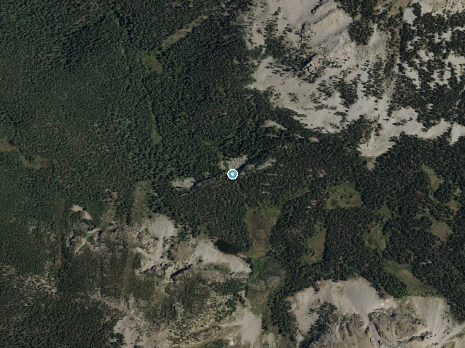 Aerial photo of the same ground around Rio Quemado Falls near Truchas, New Mexico, for comparison with the lidar view