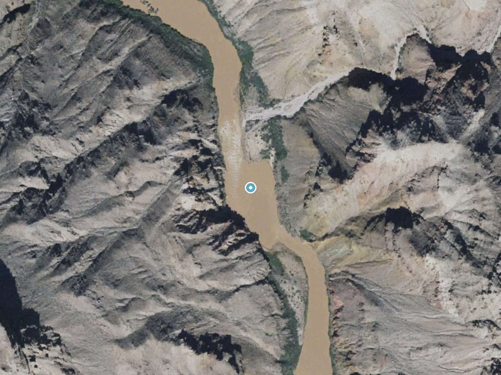 Aerial view of the ground around Two Hundred and Fivemile Rapids near Peach Springs, Arizona