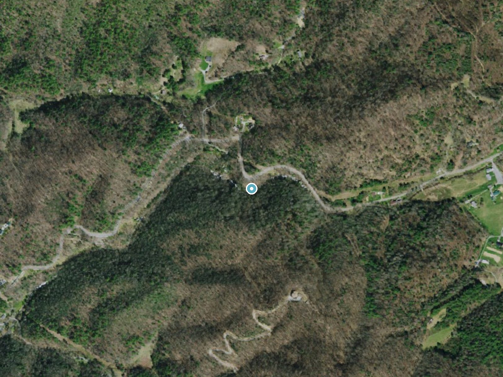 Aerial photo of the same ground around Spivey Falls near Banner Hill, Tennessee, for comparison with the lidar view