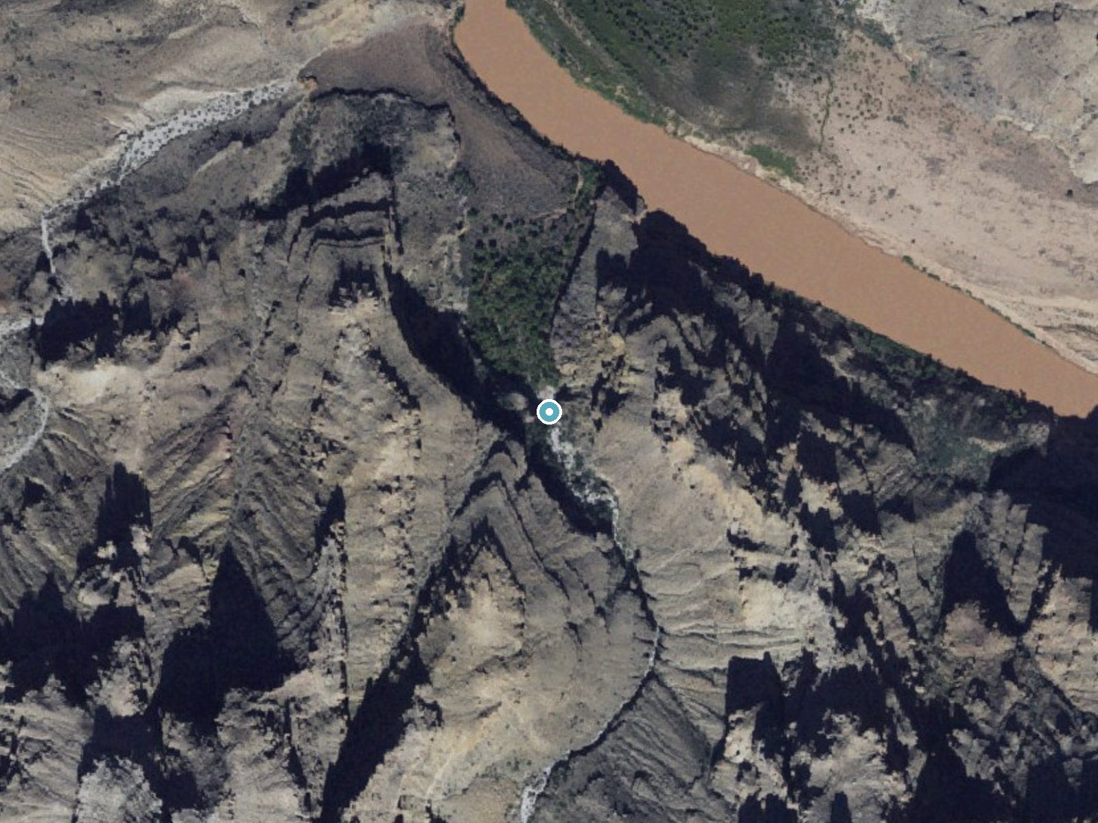 Aerial photo of the same ground around Columbine Falls near Meadview, Arizona, for comparison with the lidar view