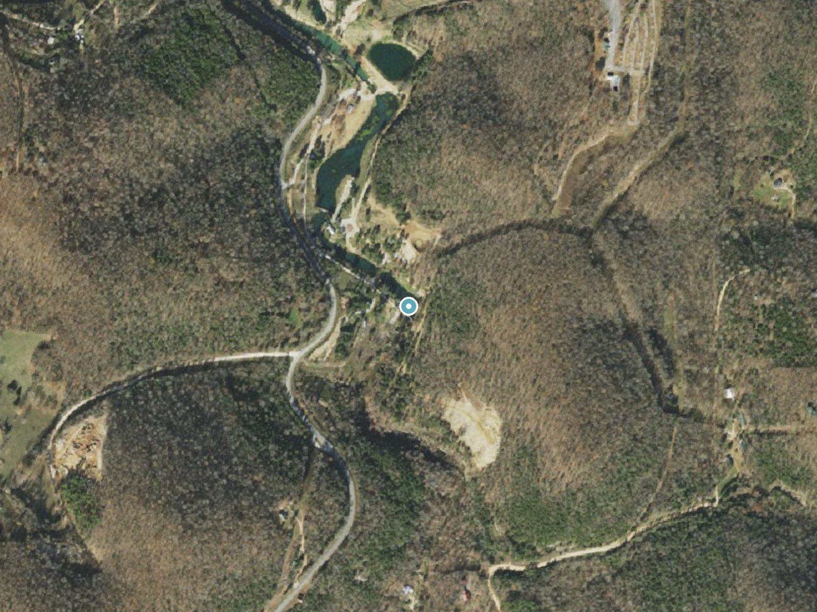 Aerial photo of the same ground around Marble Falls near Jasper, Arkansas, for comparison with the lidar view