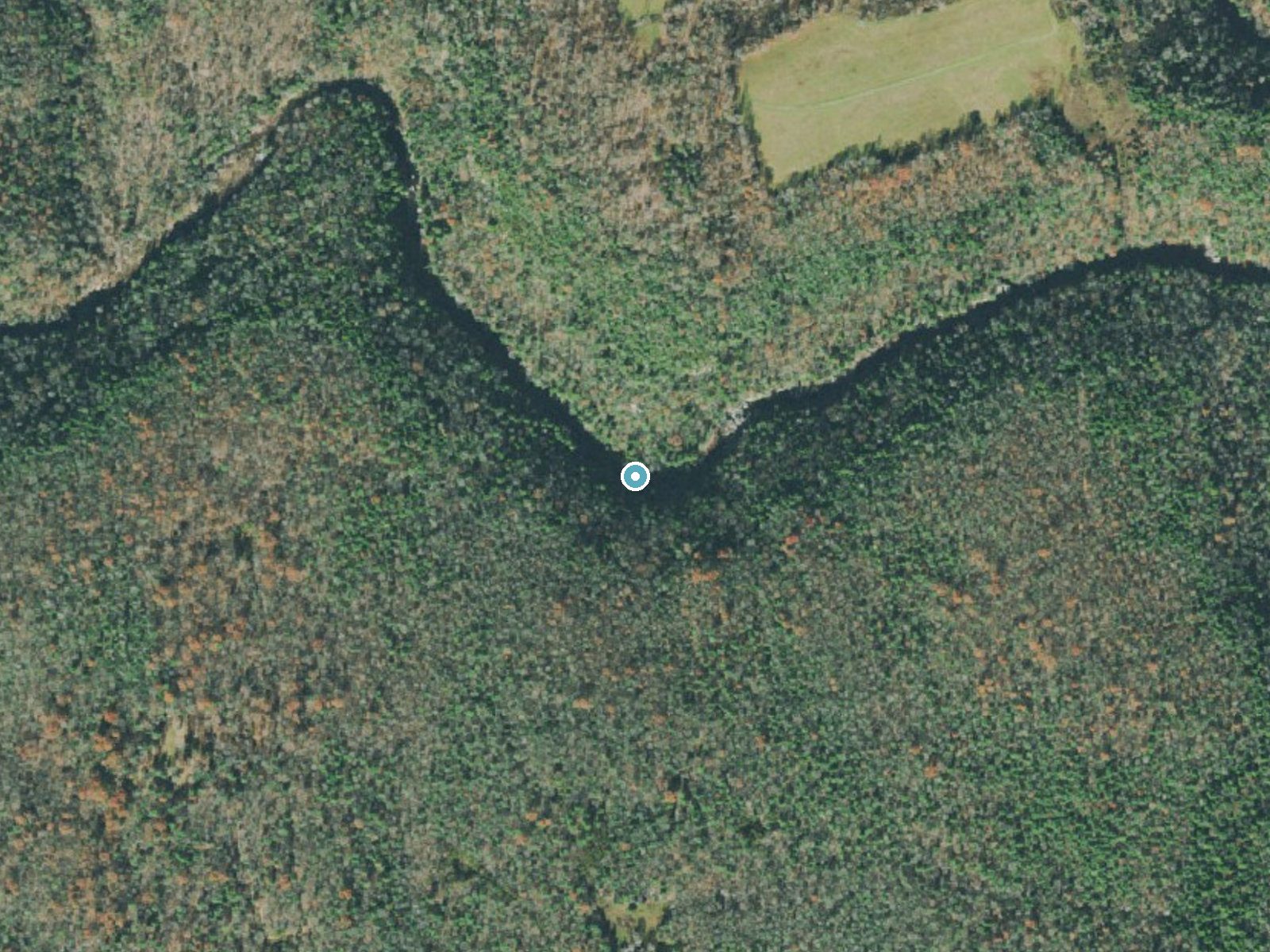 Aerial photo of the same ground around Double Drop Falls near Fairfield Glade, Tennessee, for comparison with the lidar view