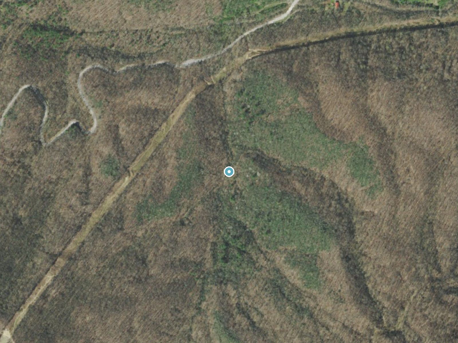 Aerial photo of the same ground around Flatrock Falls near Petros, Tennessee, for comparison with the lidar view