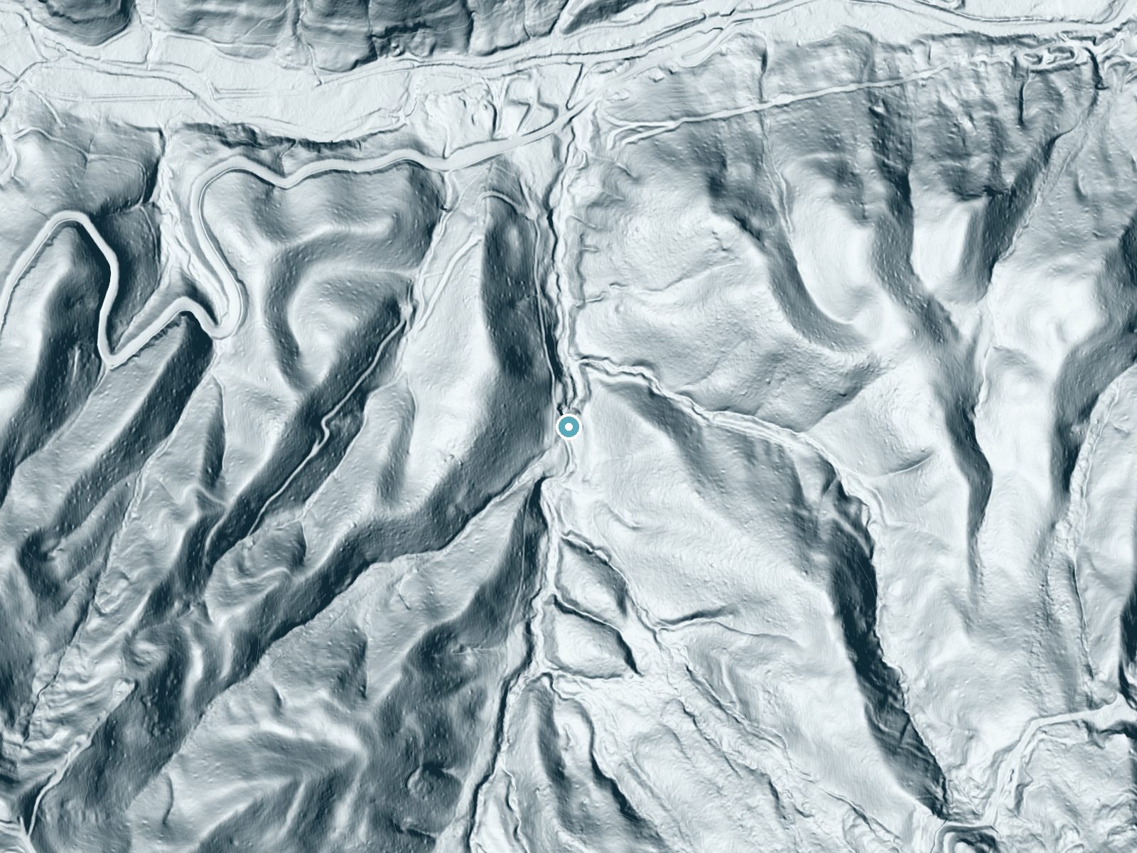 LiDAR bare-earth terrain around Flatrock Falls near Petros, Tennessee, showing about 117 feet of drop, a long cascade, facing northeast