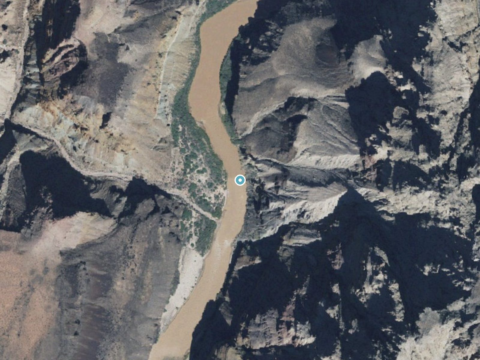 Aerial view of the ground around Whitmore Rapids near Peach Springs, Arizona
