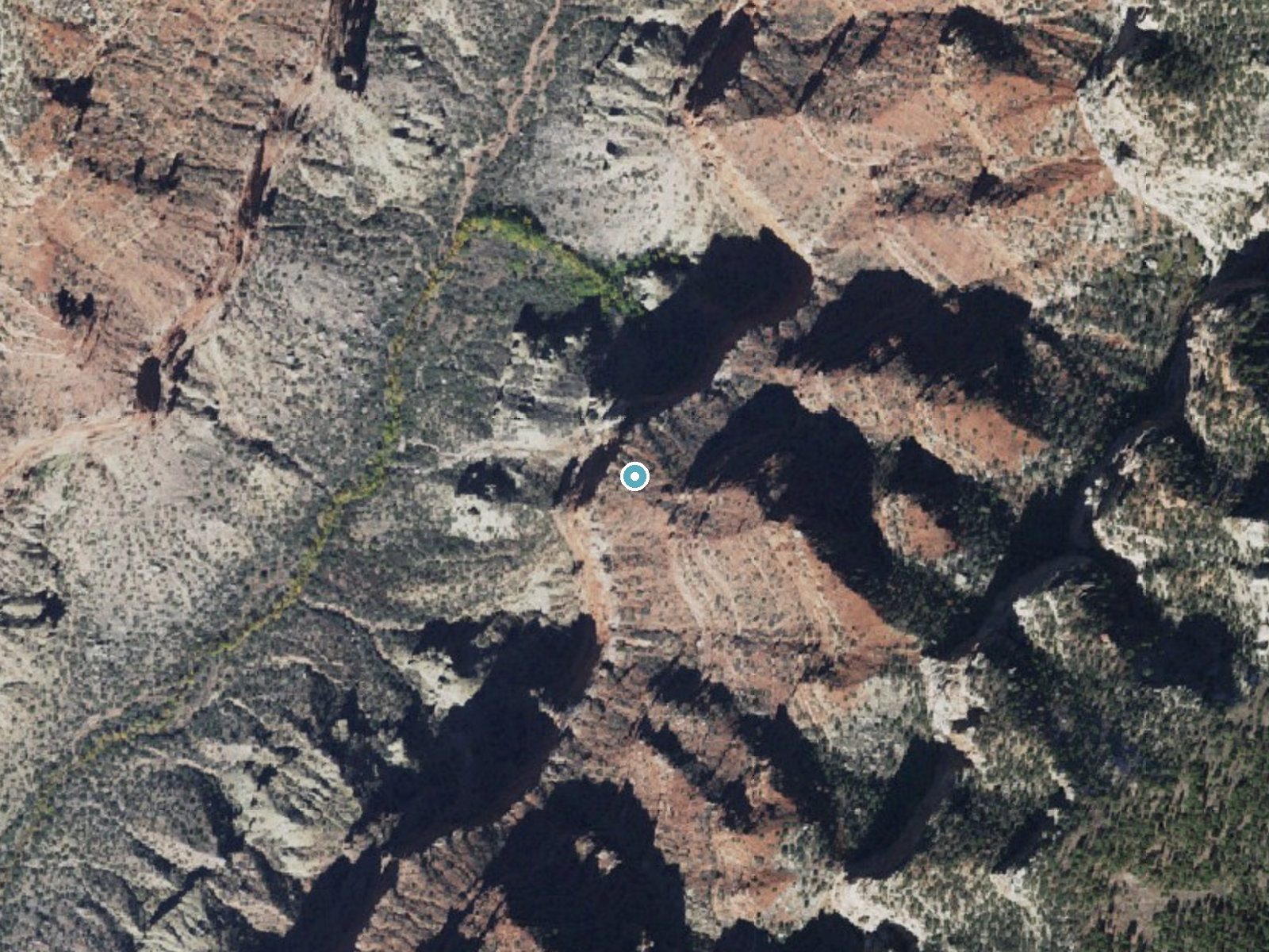Aerial photo of the same ground around Cheyava Falls near Grand Canyon Village, Arizona, for comparison with the lidar view