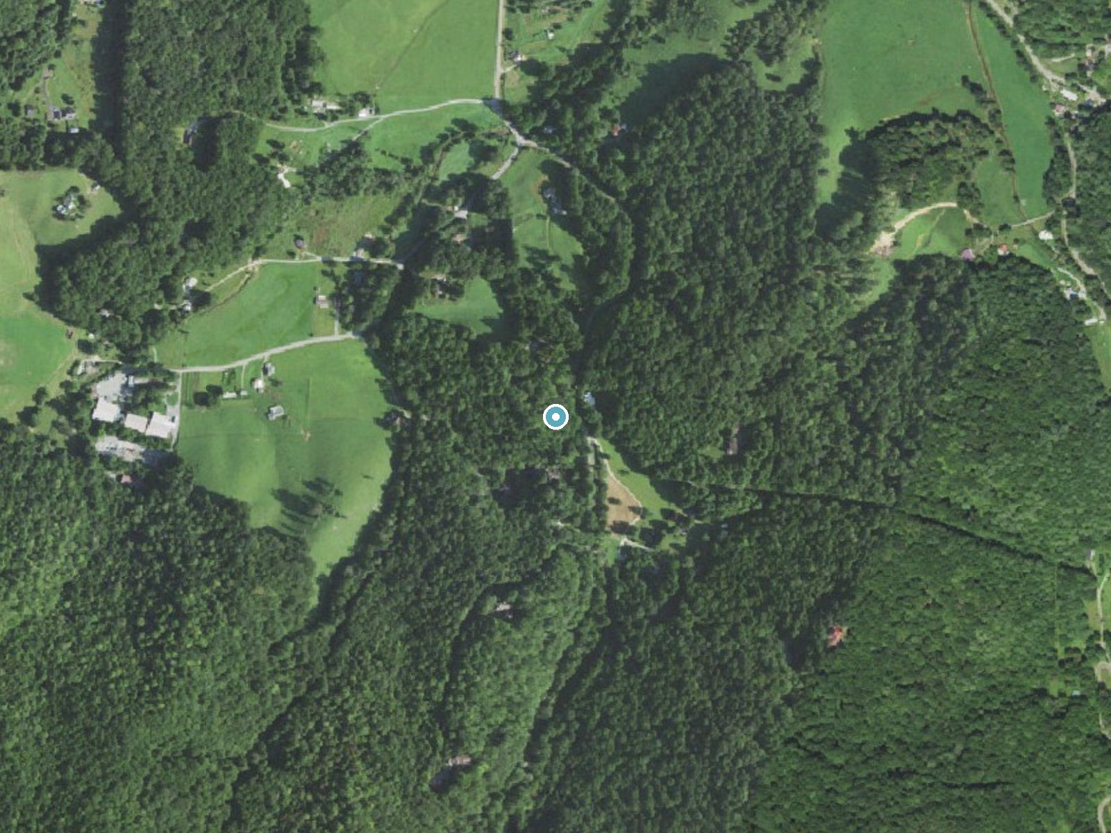 Aerial photo of the same ground around Dutch Creek Falls near Valle Crucis, North Carolina, for comparison with the lidar view