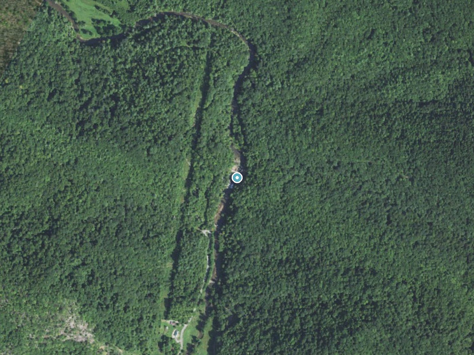 Aerial photo of the same ground around Big Falls near Elk Park, North Carolina, for comparison with the lidar view