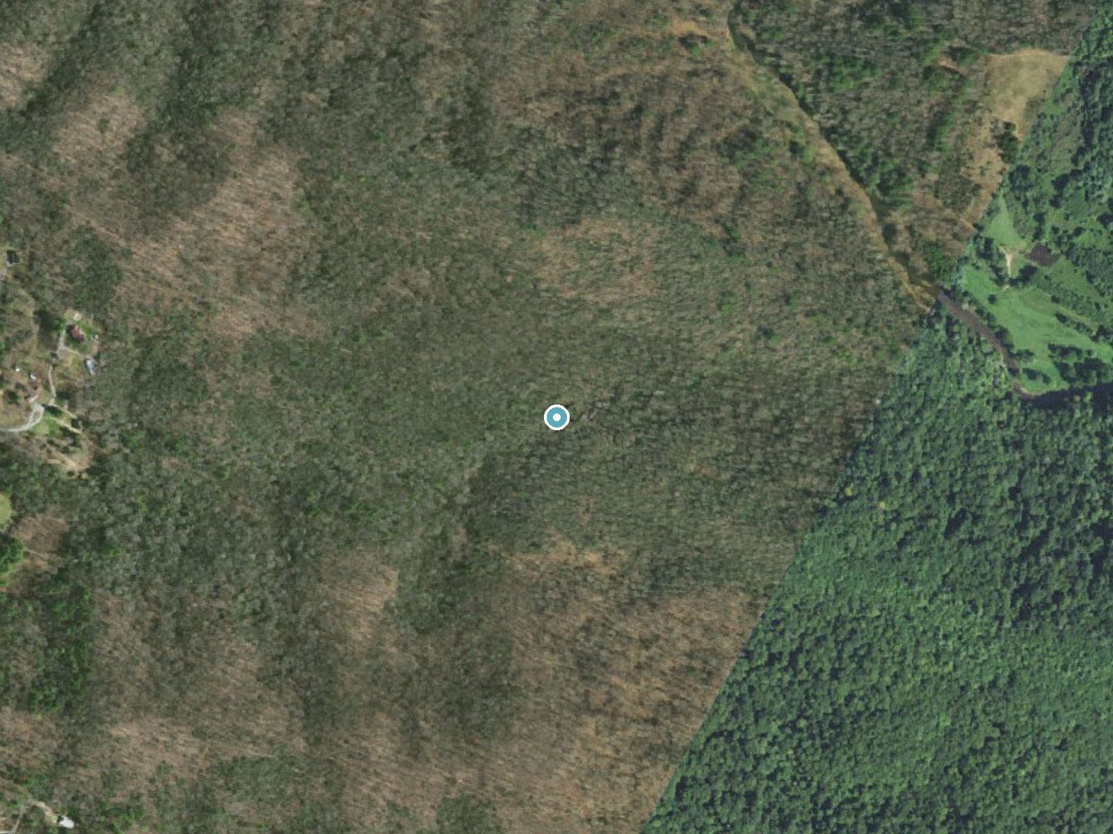 Aerial photo of the same ground around Jones Falls near Elk Park, Tennessee, for comparison with the lidar view