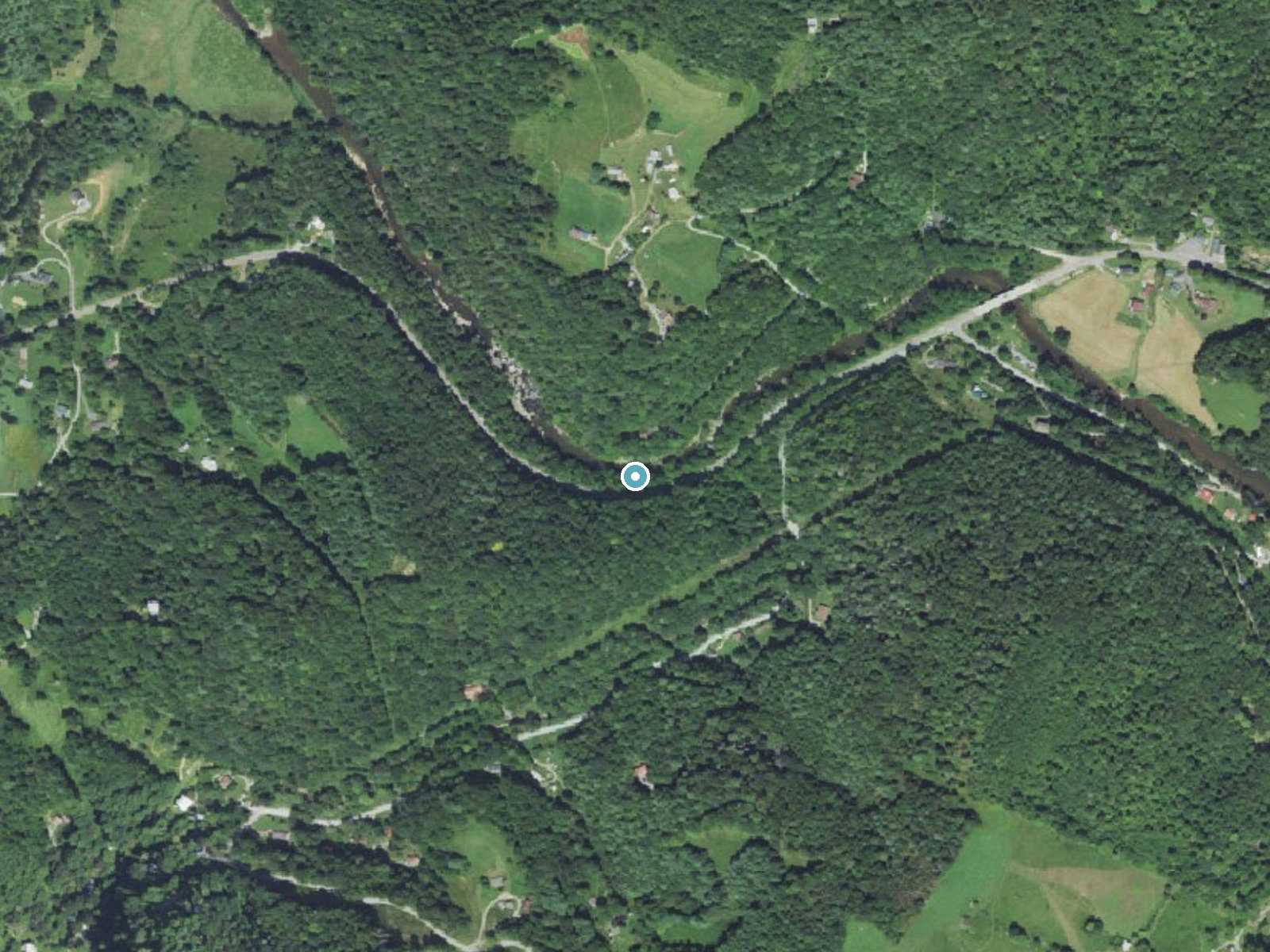 Aerial photo of the same ground around Watauga Falls near Beech Mountain, North Carolina, for comparison with the lidar view