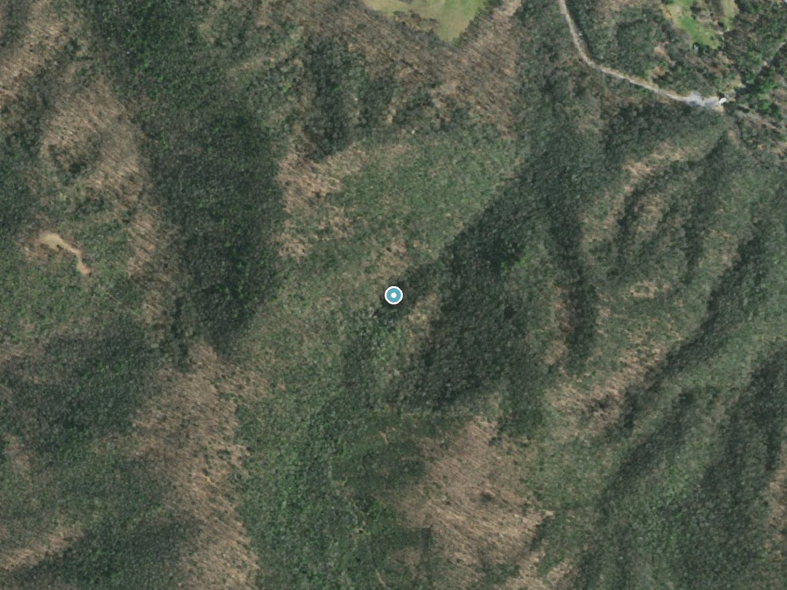 Aerial photo of the same ground around Coon Den Falls near Hampton, Tennessee, for comparison with the lidar view