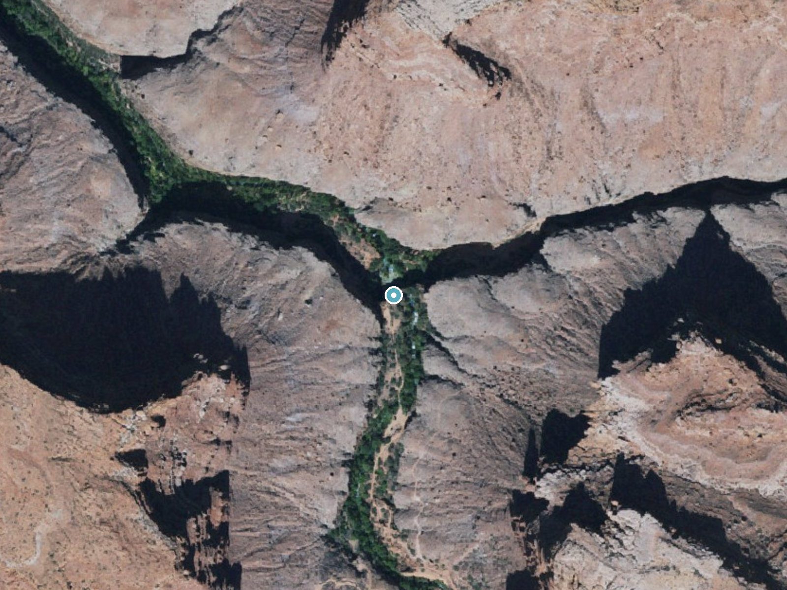 Aerial photo of the same ground around Havasu Falls near Kaibab, Arizona, for comparison with the lidar view
