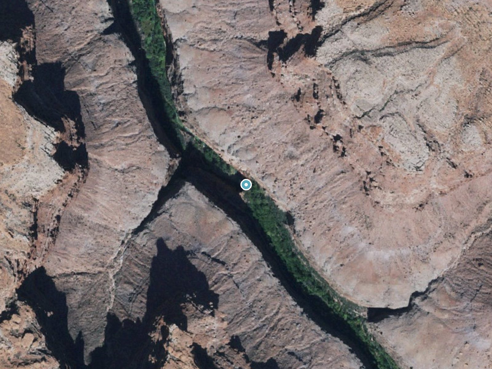 Aerial photo of the same ground around Mooney Falls near Kaibab, Arizona, for comparison with the lidar view