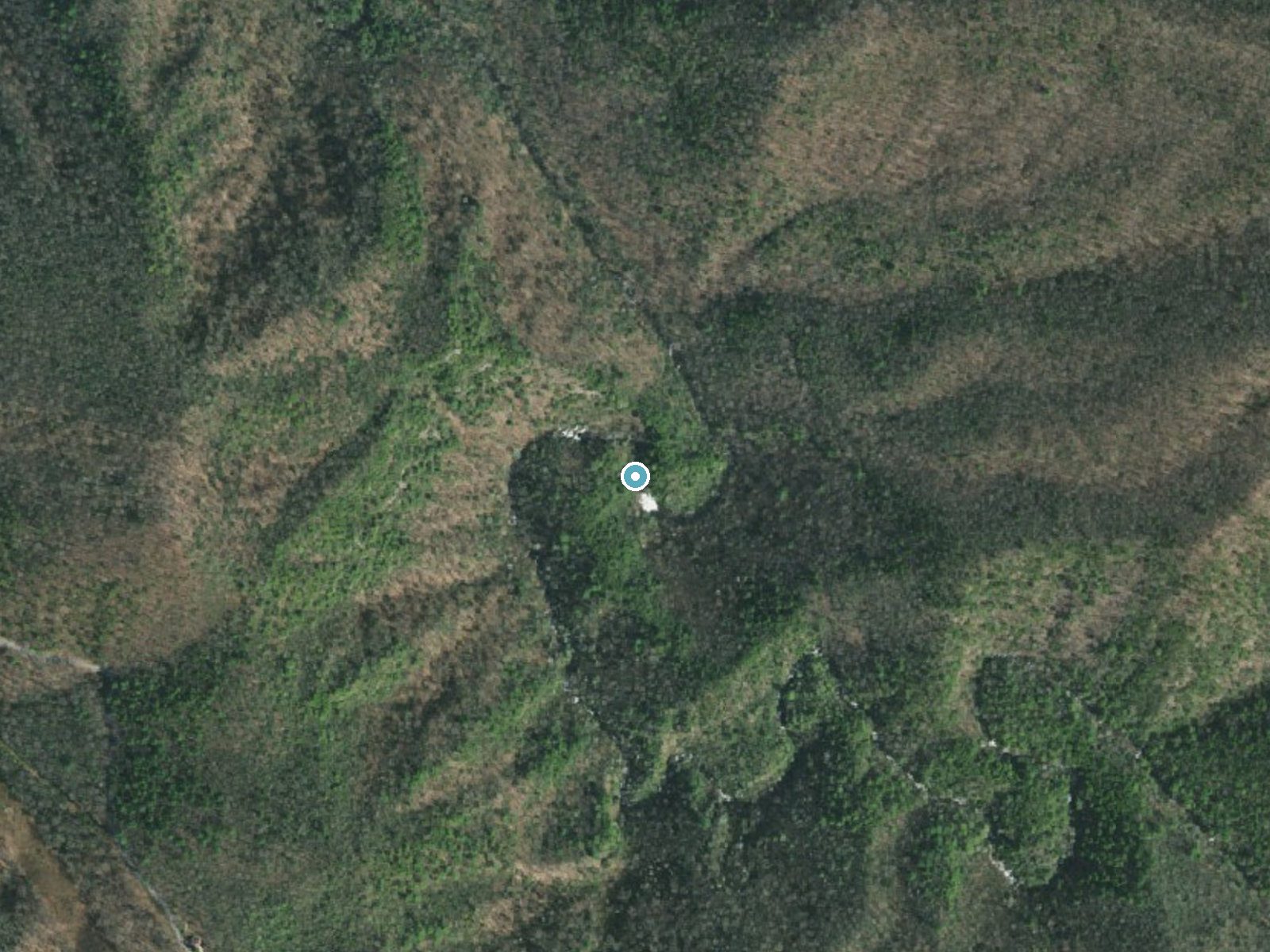 Aerial photo of the same ground around Laurel Falls near Hampton, Tennessee, for comparison with the lidar view