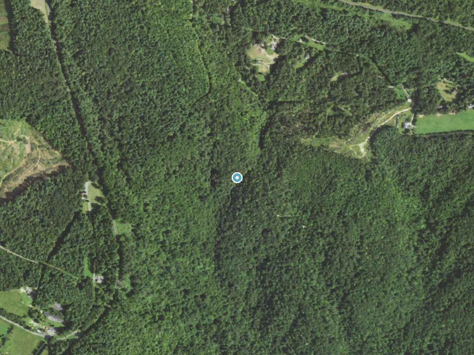 Aerial photo of the same ground around Betseys Rock Falls near West Jefferson, North Carolina, for comparison with the lidar view