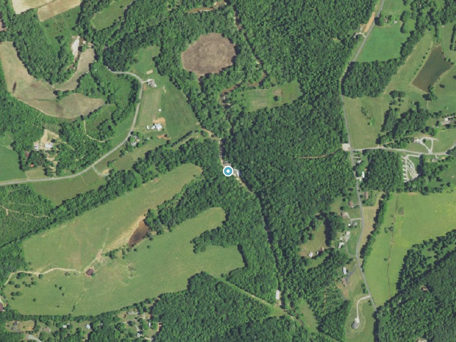 Aerial photo of the same ground around Carter Falls near Pleasant Hill, North Carolina, for comparison with the lidar view