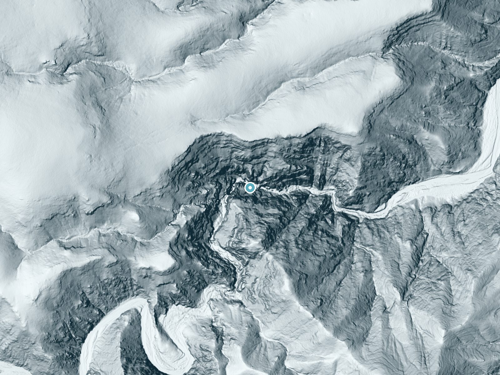 LiDAR bare-earth terrain around Darwin Falls near Darwin, California, showing about 326 feet of drop, a steep tiered drop, facing northeast