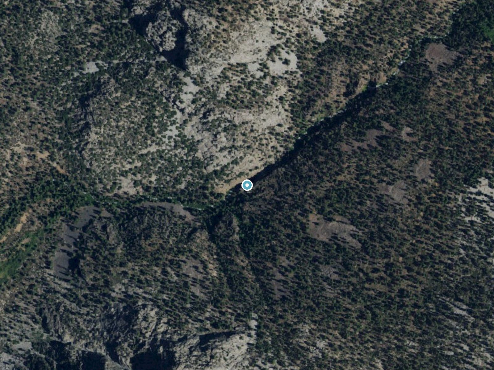 Aerial photo of the same ground around Volcano Falls near Cartago, California, for comparison with the lidar view