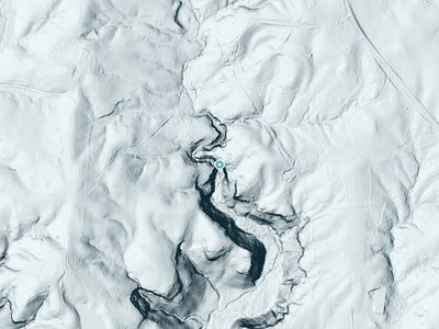 LiDAR terrain view around Magendanz Falls in Tennessee, about 138 feet of drop