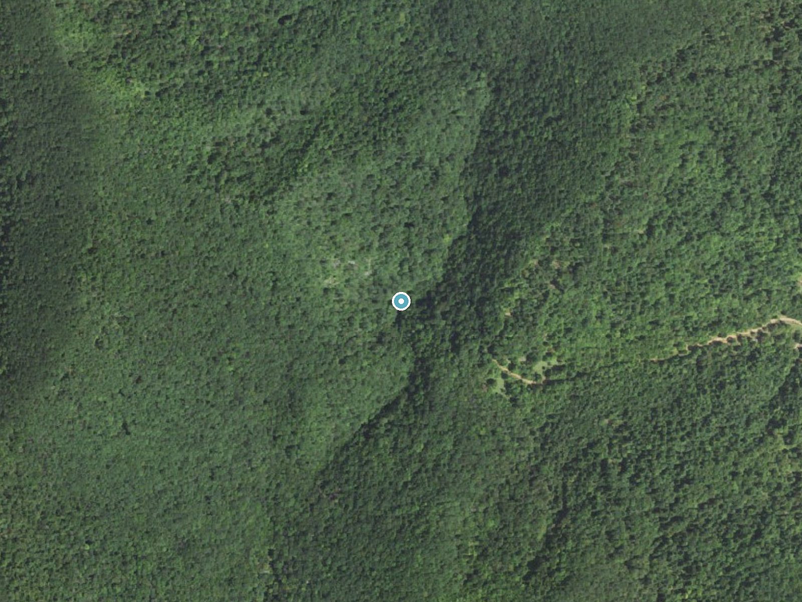Aerial photo of the same ground around Long Hope Falls near West Jefferson, North Carolina, for comparison with the lidar view