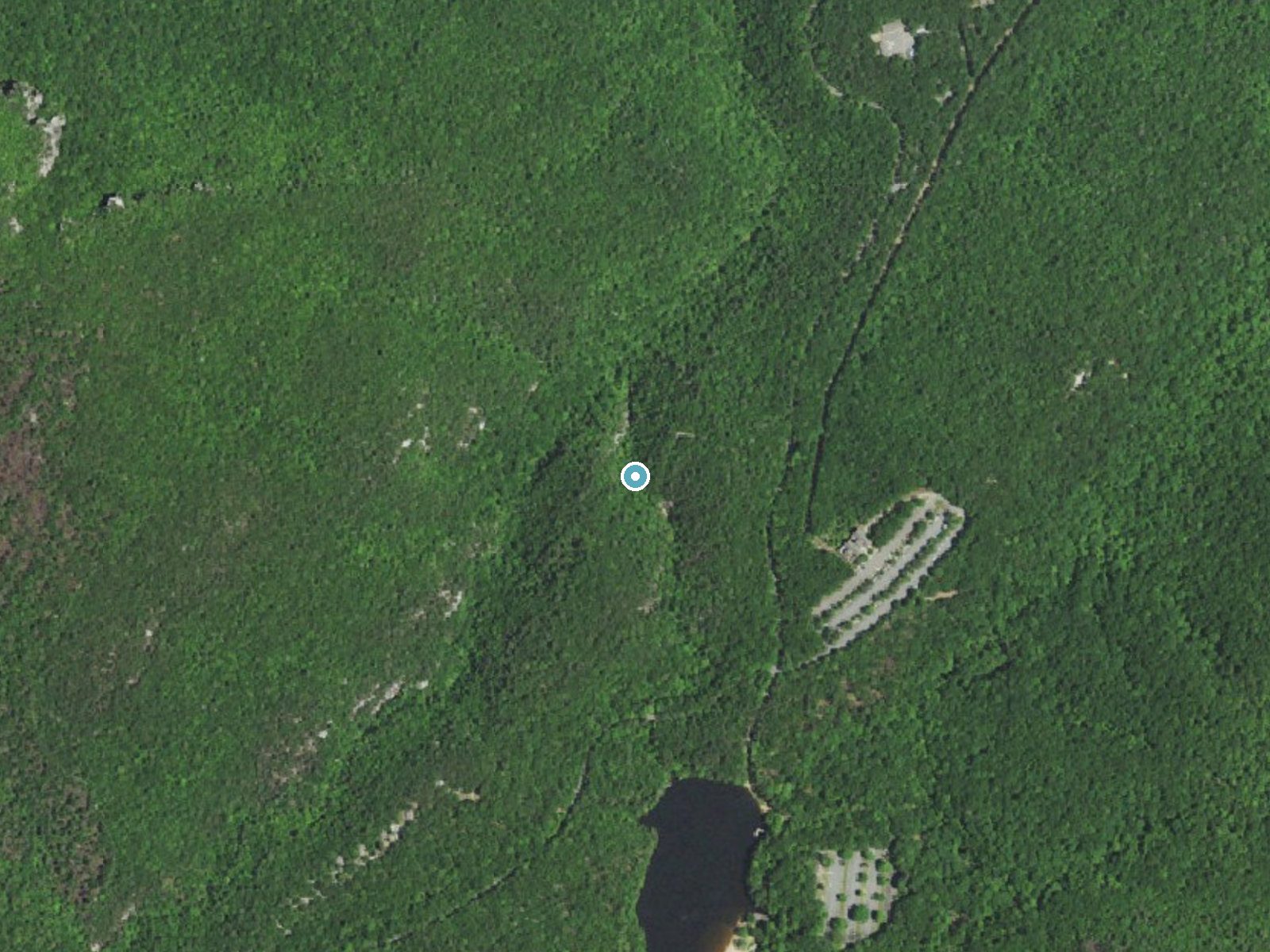 Aerial photo of the same ground around Upper Cascade Falls near Danbury, North Carolina, for comparison with the lidar view