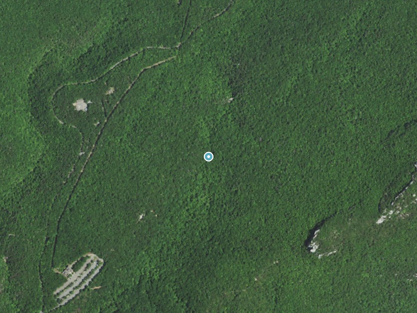 Aerial photo of the same ground around Hidden Falls near Danbury, North Carolina, for comparison with the lidar view