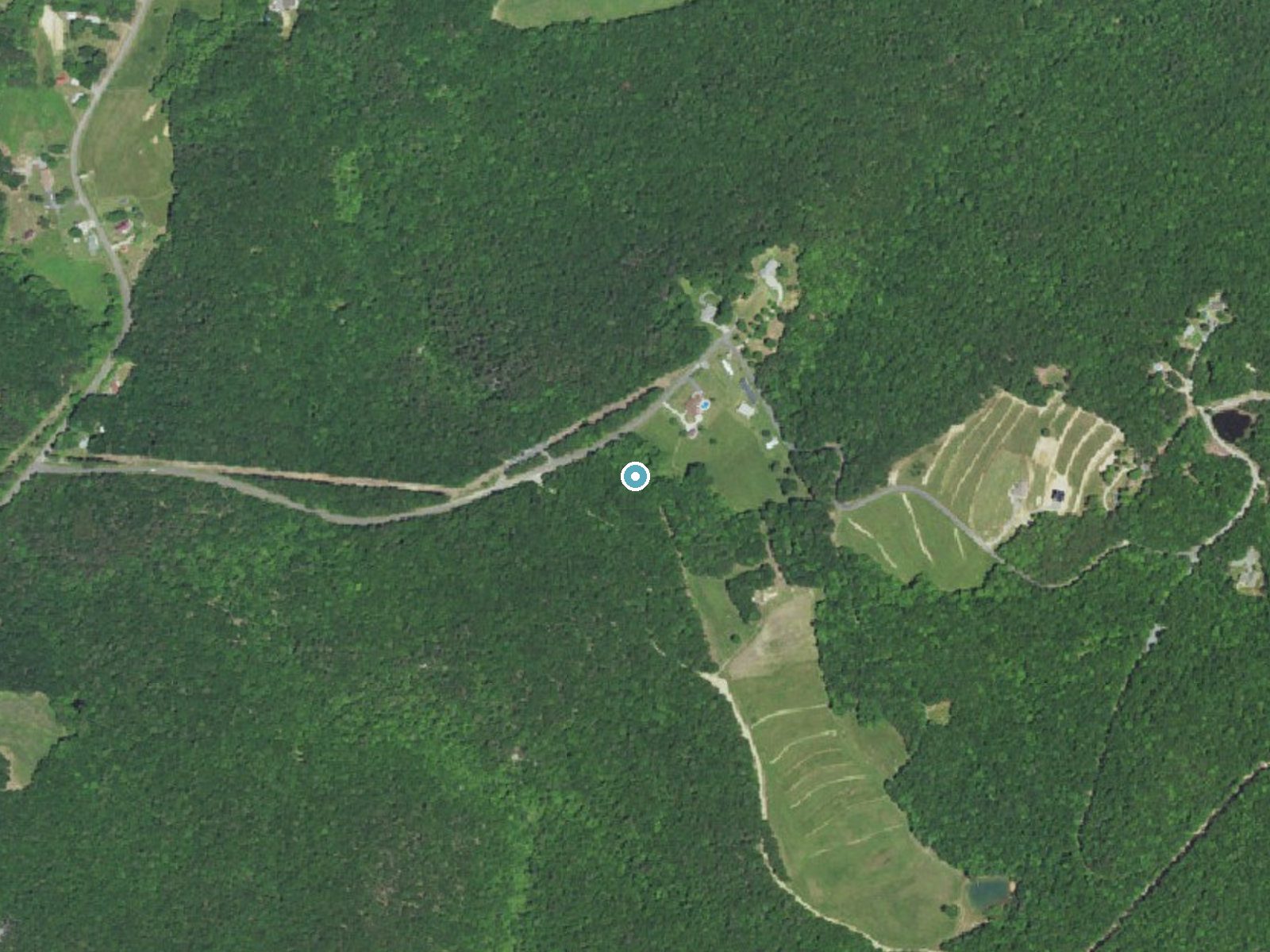 Aerial photo of the same ground around Tory Falls near Danbury, North Carolina, for comparison with the lidar view