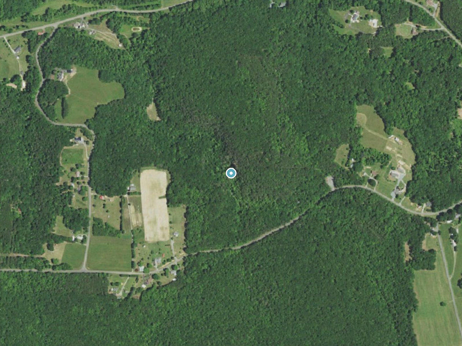 Aerial photo of the same ground around Lower Cascade Falls near Danbury, North Carolina, for comparison with the lidar view