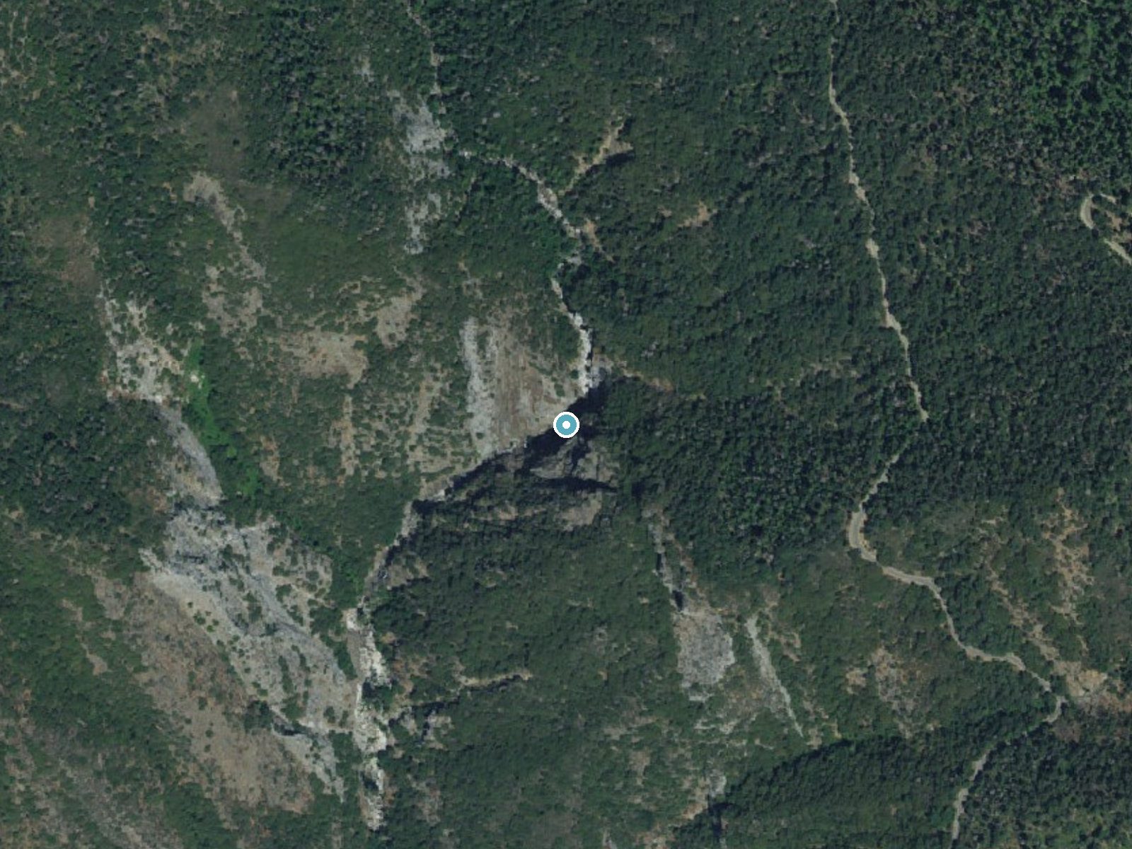 Aerial photo of the same ground around Marble Falls near Three Rivers, California, for comparison with the lidar view